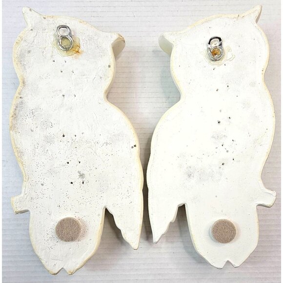 Vintage Chalkware White Owl Wall Plaques Hand-Painted Retro Mid Century Decor - Picture 12 of 12